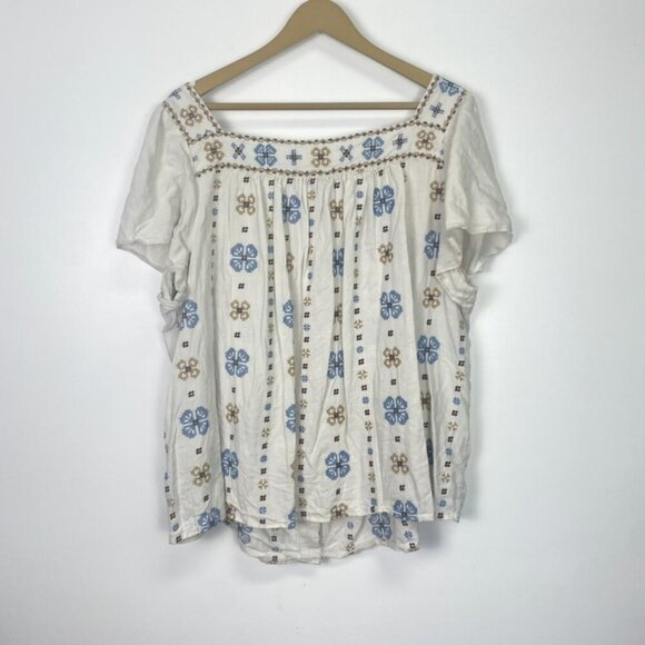 Torrid Linen Blend Embroidered Floral Flutter Sleeve Top - Picture 9 of 13